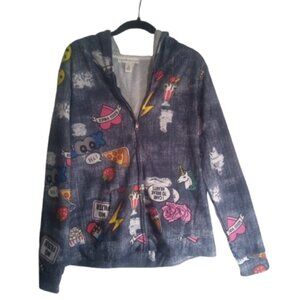 Eye Candy Women's Hoodie Size XL Zip Up Metal Happy Unicorns Ice Cream